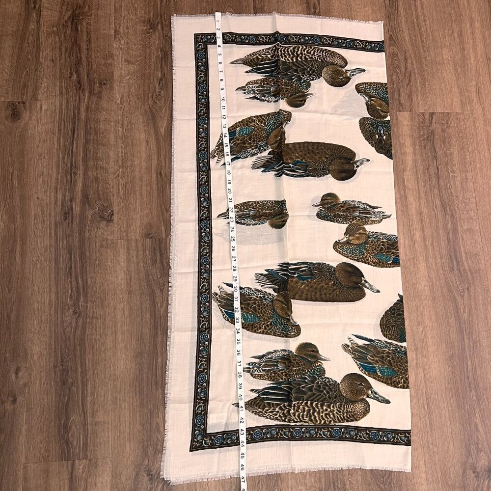 NEW Art of the Scarf Water Fowl Duck Square Fringed Ivory 46" Made in Italy - Picture 8 of 12